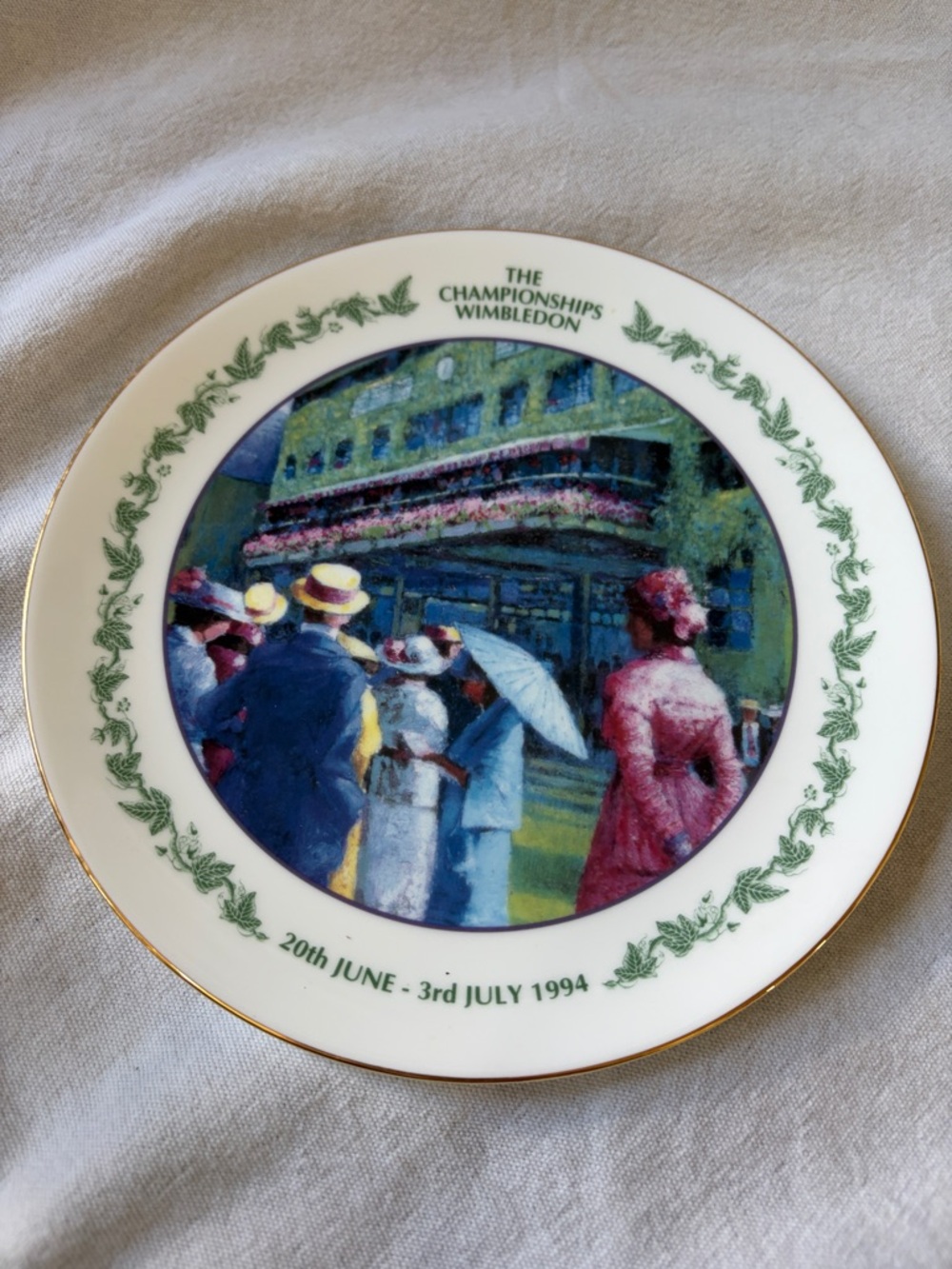 Wedgwood White Plate with Green and Gold Accents